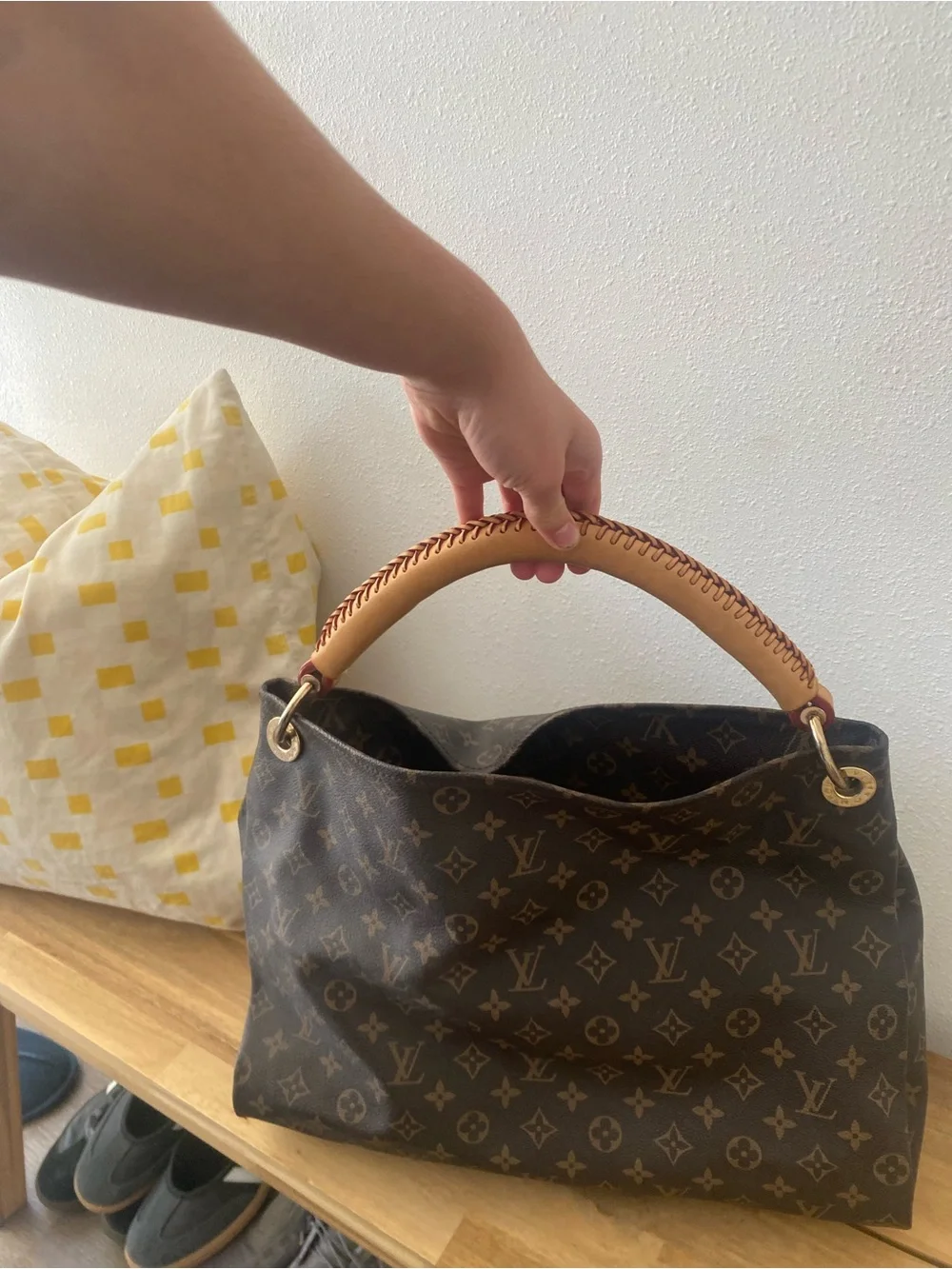 Brown Monogram Shoulder Bag with Vachetta Leather Handle
